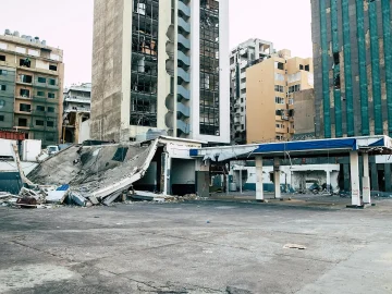 Damaged exterior of a building after the D66 office explosion in The Hague, Netherlands