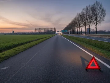 Editorial visual about realistic safety-news stock photo: empty Dutch road shoulder or airport perimeter at dusk