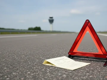 Editorial visual about realistic safety-news still-life with warning triangle, folded safety document and neutral
