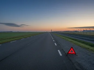 Editorial visual about realistic safety-news stock photo: empty Dutch road shoulder or airport perimeter at dusk