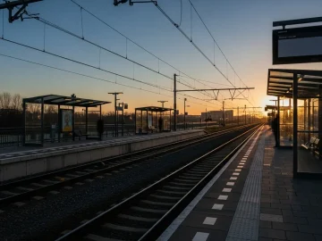 Dutch public transport platform with commuters waiting