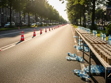Warm-weather running safety at a Dutch road race water station