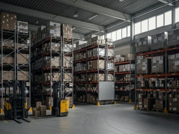 News image about realistic Dutch manufacturing and warehouse stock photo: industrial production hall, stack
