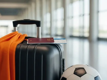 Airport travel image about Dutch football fans preparing for a World Cup trip to the United States