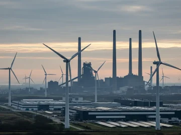 News image about realistic Dutch industrial sustainability news stock photo: large steelworks factory lands