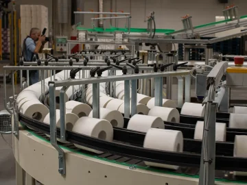 Cartonboard rolls on an industrial production line
